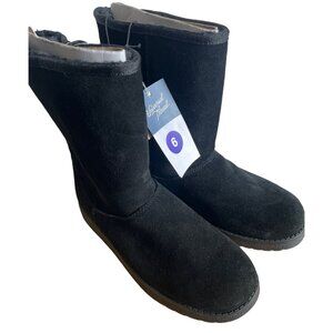 NWT Boots Universal Thread Leather Soph Shearling Style Black Womens Size 6